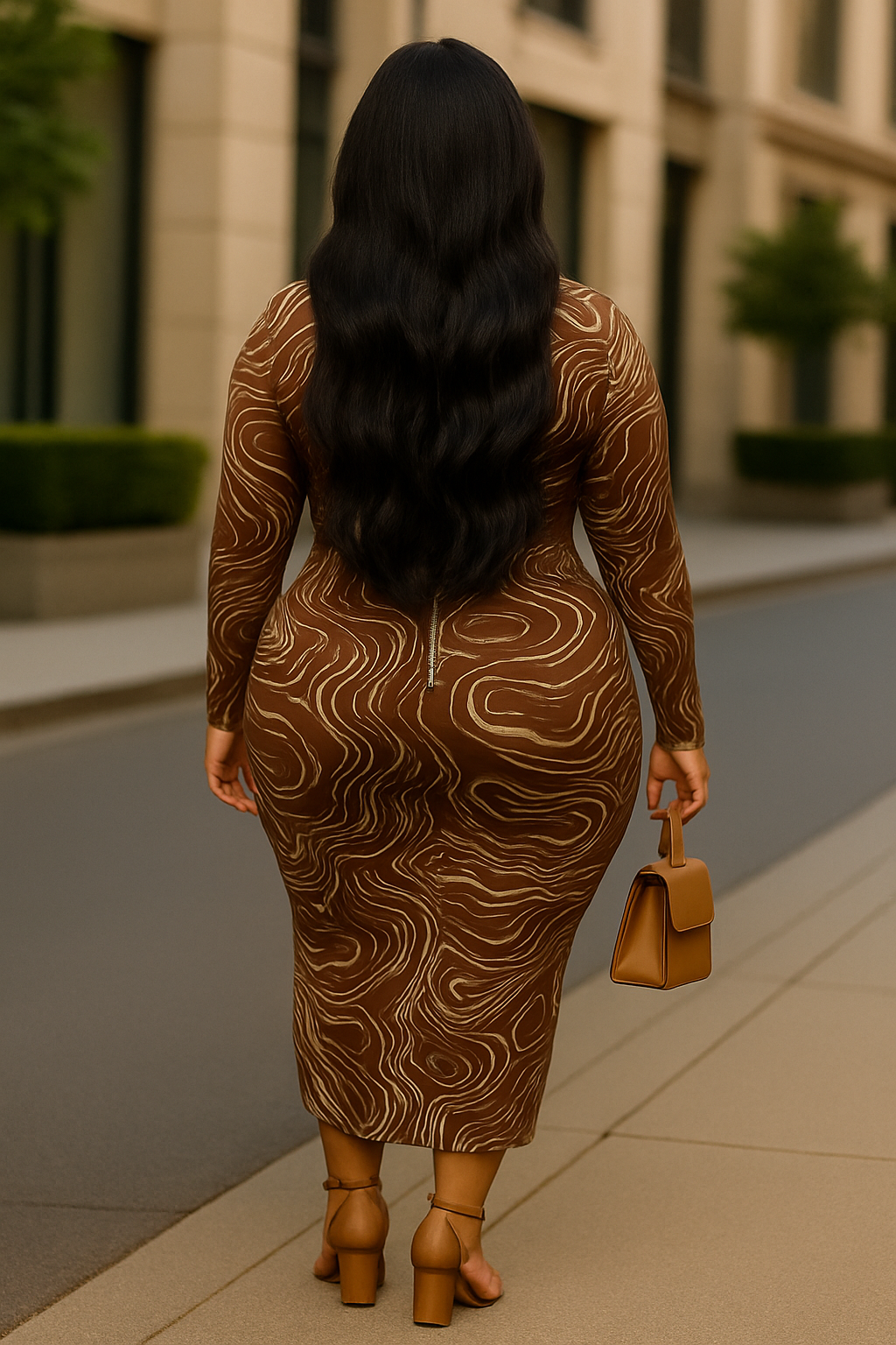 Mocha Marble Stretch Maxi Dress"