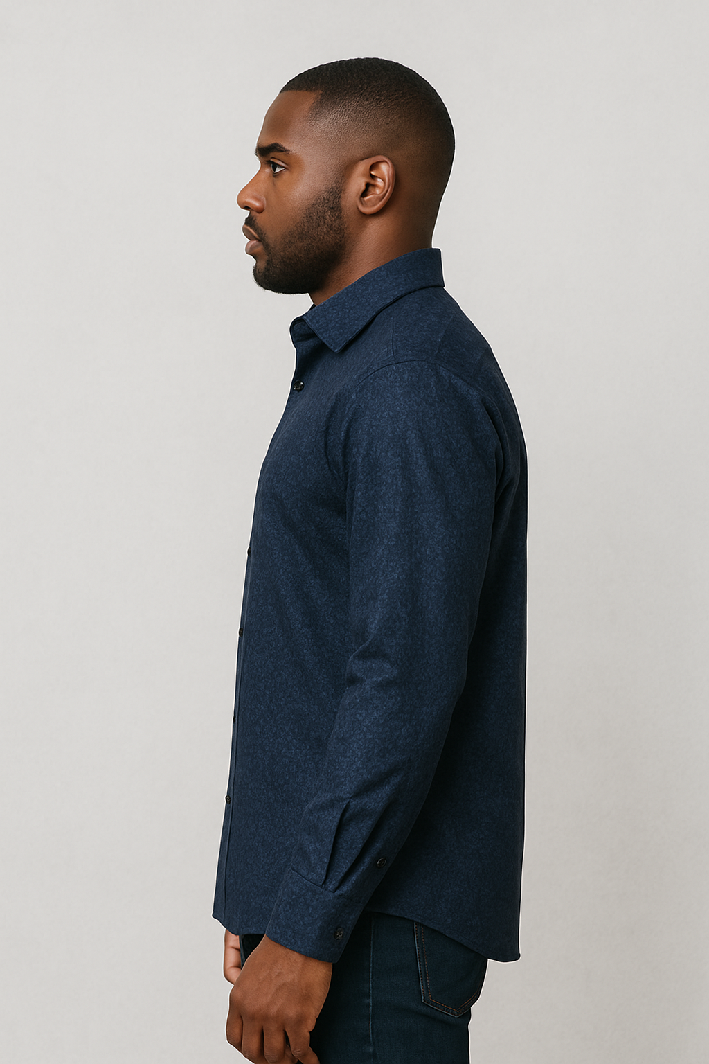 Men’s Navy Textured Long-Sleeve Dress Shirt