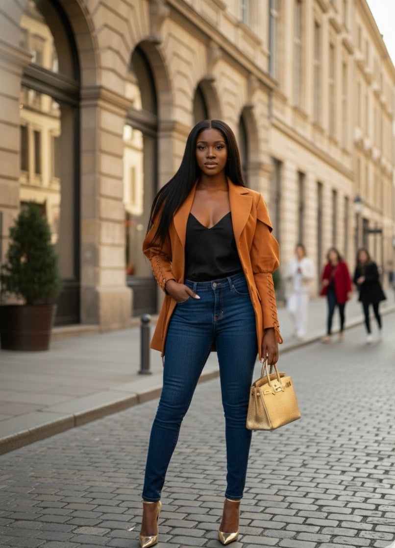 Women's Lace-Up Sleeve Blazer Dress