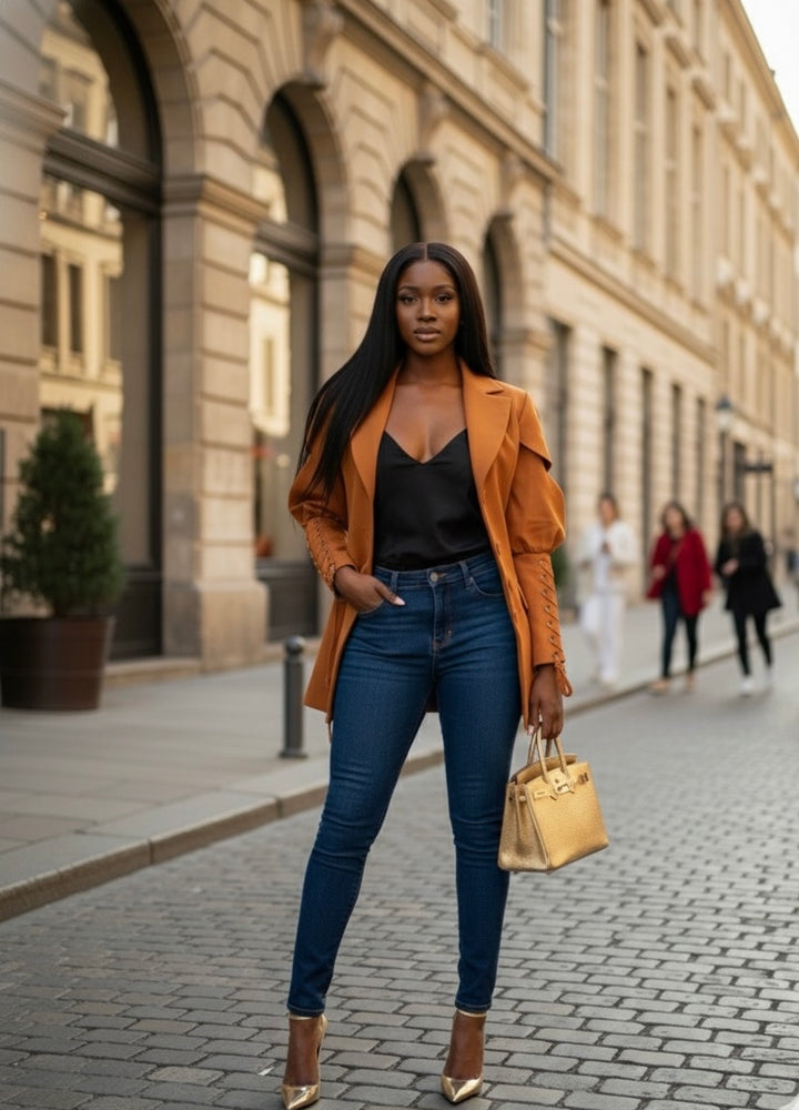 Women's Lace-Up Sleeve Blazer Dress