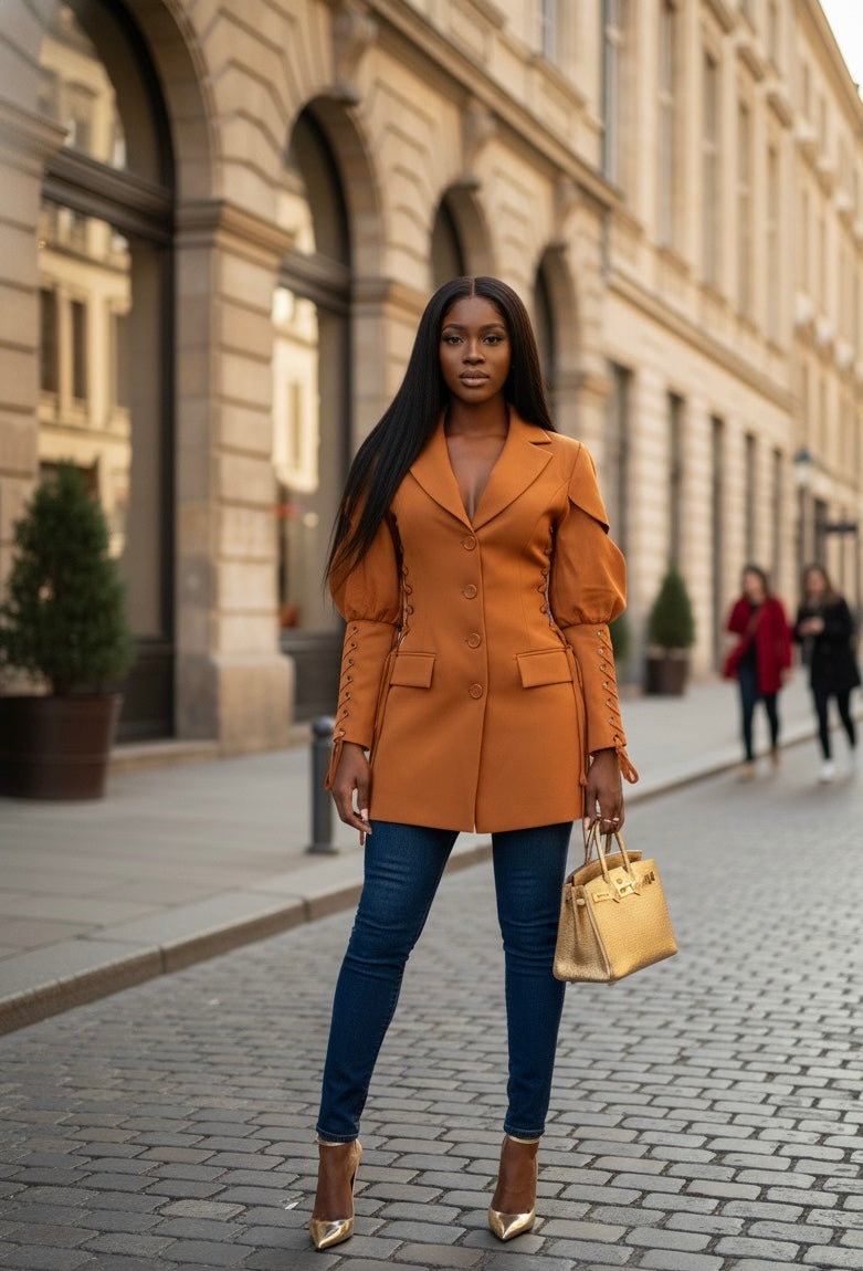 Women's Lace-Up Sleeve Blazer Dress