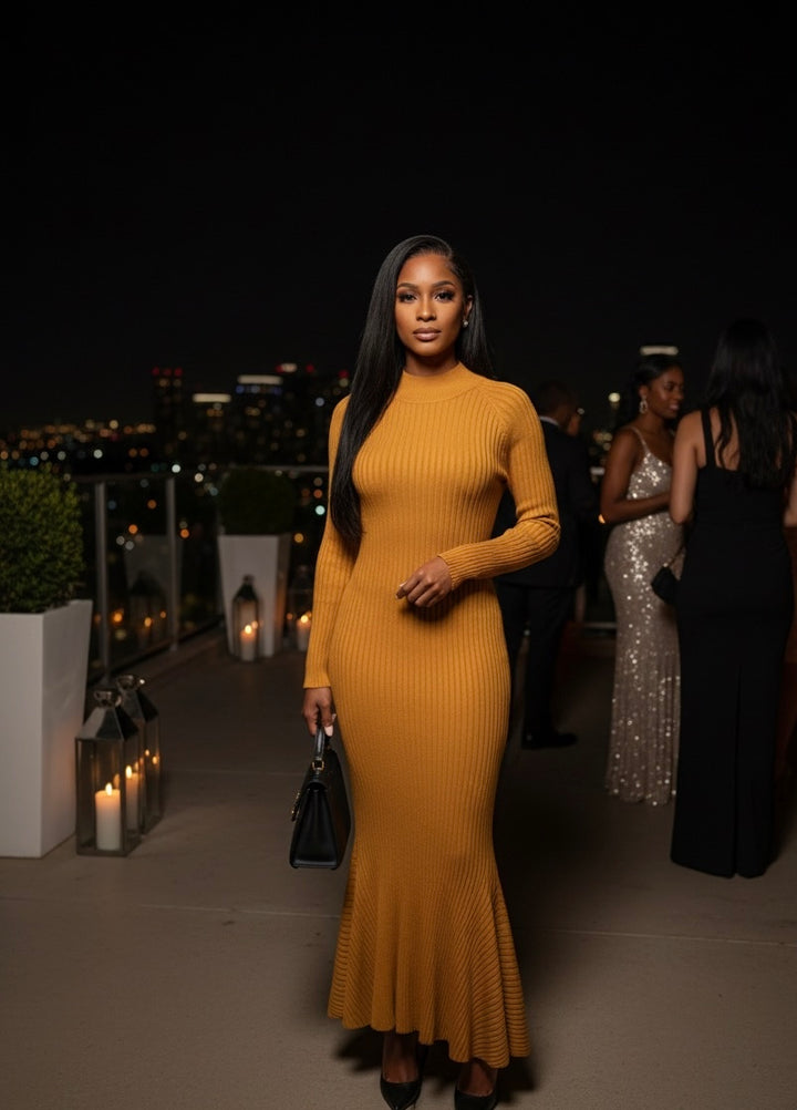 Golden Hour Ribbed Sweater Dress