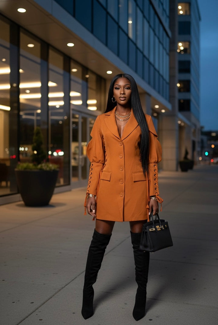 Women's Lace-Up Sleeve Blazer Dress