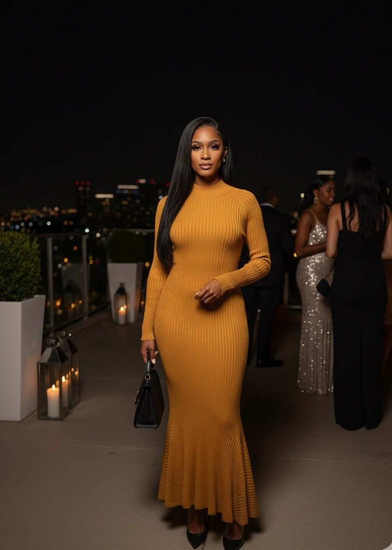 Golden Hour Ribbed Sweater Dress