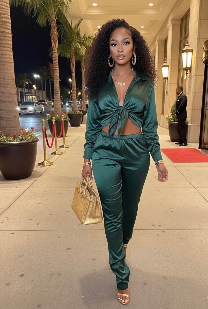 Women’s Satin Tie-Front Jumpsuit