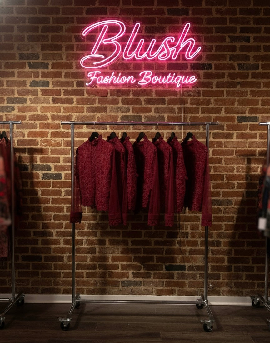 Red Lace Mesh Slim-Arms Blouse