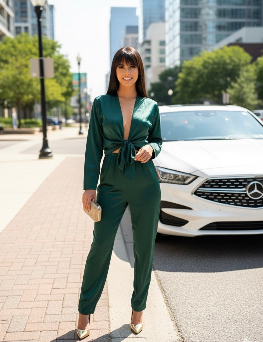 Women’s Satin Tie-Front Jumpsuit