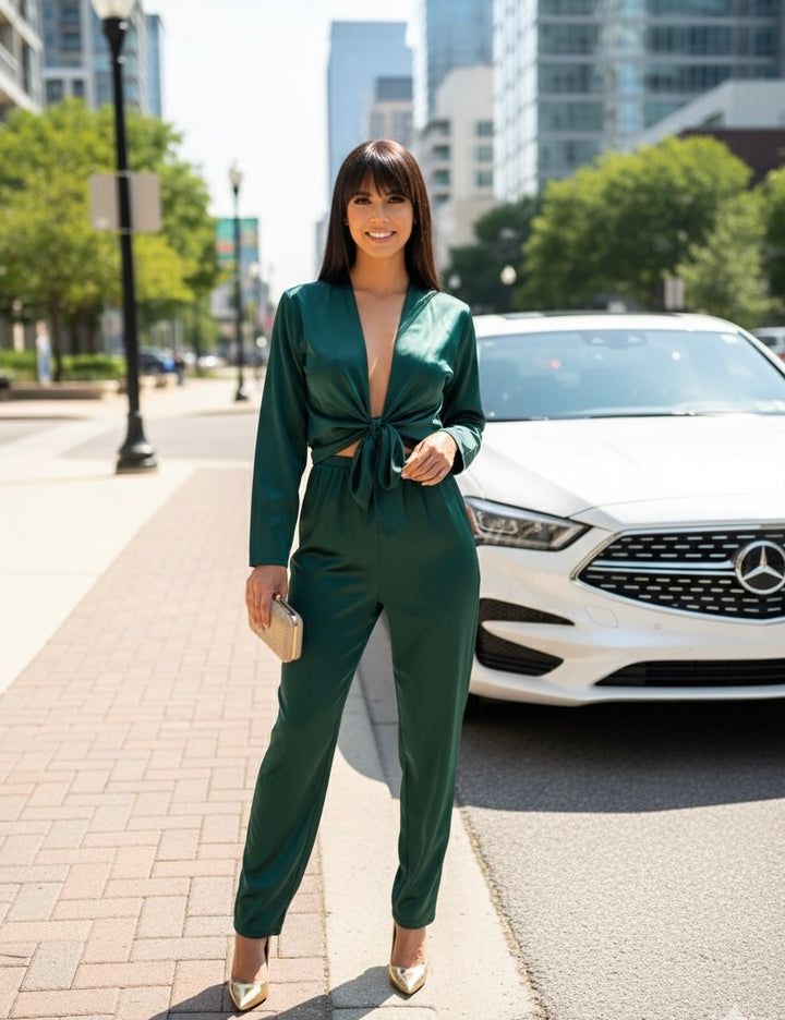 Women’s Satin Tie-Front Jumpsuit