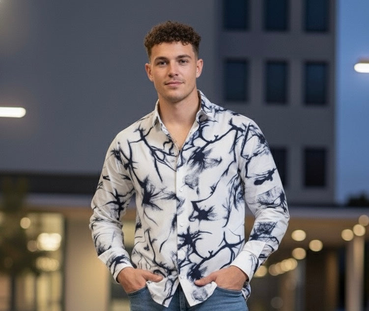 Navy & White Button-Up Shirt