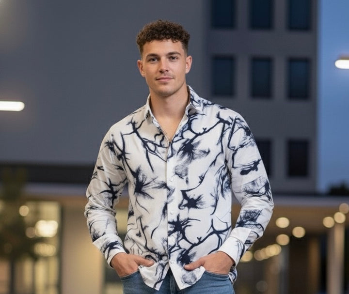 Navy & White Button-Up Shirt