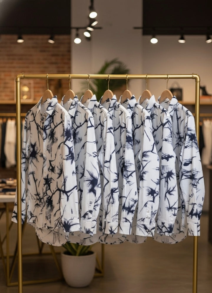 Navy & White Button-Up Shirt