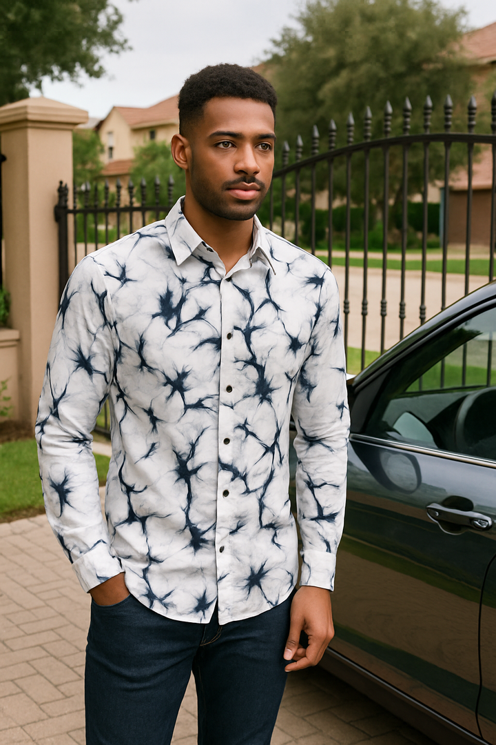 Navy & White Button-Up Shirt